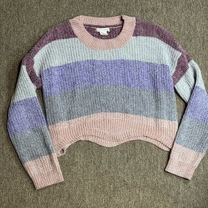 LUV LANE Crochet‎ long sleeve striped sweater SIZE S